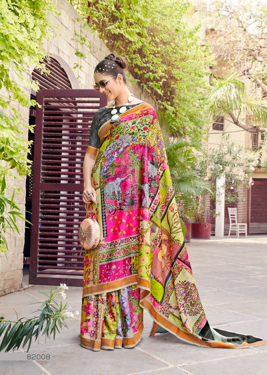 Multi Coloured Tassar Silk Saree With Blouse For Women - 82006