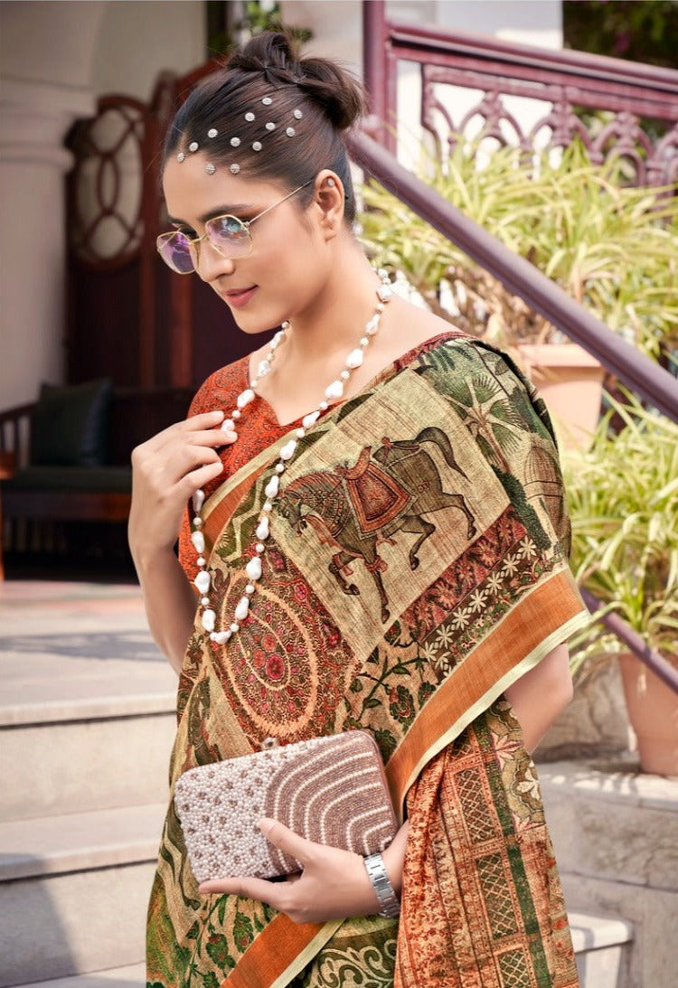 Multi Coloured Tassar Silk Saree With Blouse For Women - 82005