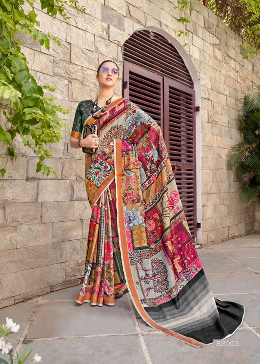 Multi Coloured Tassar Silk Saree With Blouse For Women - 82004
