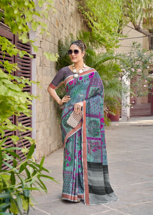 Multi Coloured Tassar Silk Saree With Blouse For Women - 82002